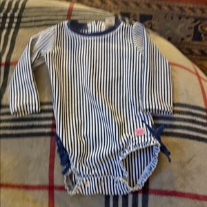 Ruffle Butts Striped Blue and White one Piece